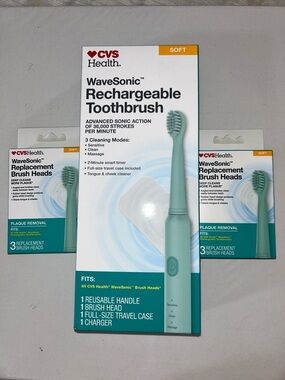 CVS Health WaveSonic Rechargeable Toothbrush and 2x Replacement Brush Heads